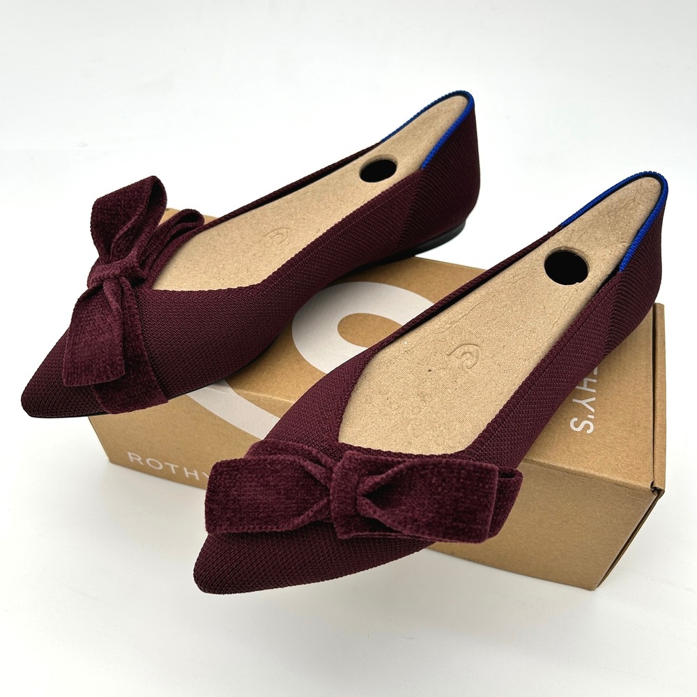 Rothy's The Bow Point II Sz 6.5 Womens Flats Syrah Burgundy Sustainable Knit NEW - Picture 6 of 7